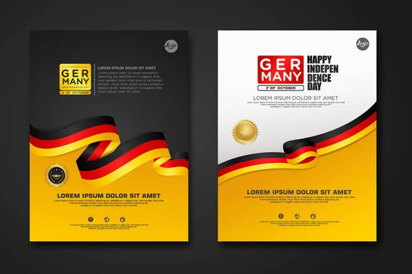 Set Poster Ontwerp Duitsland Eenheid Dag Achtergrond Sjabloon Met Elegante — Stockvector