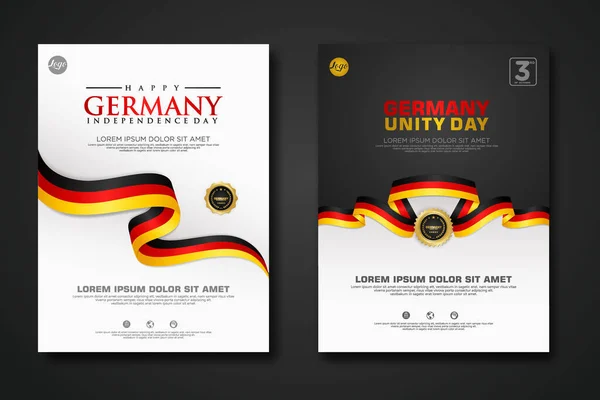 Set Poster Ontwerp Duitsland Eenheid Dag Achtergrond Sjabloon Met Elegante — Stockvector