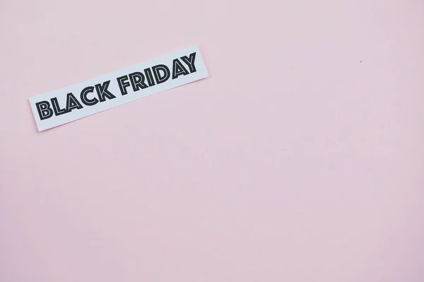 Left Corner Paper Wth Words Black Friday Pink Background Copy — Stock Photo, Image
