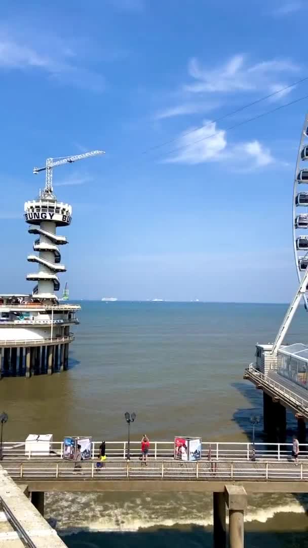 Scheveningen plajı ve dönme dolabı. — Stok video