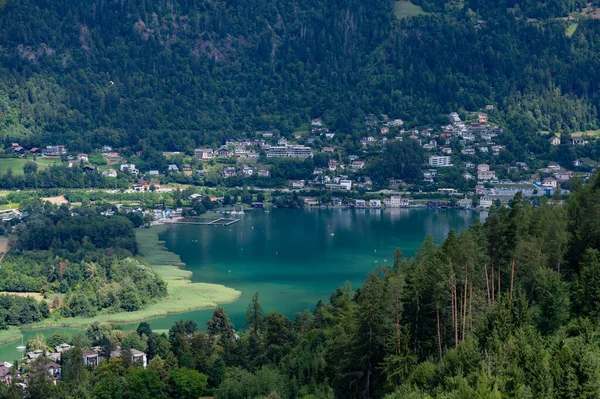 Color Photo Ossiacher Lake View Mountain Gerlitzen Background Austria — Stok fotoğraf
