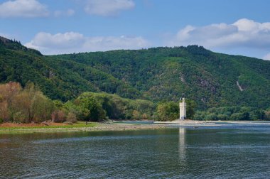 The so-called Maeuseturm near Bingen in Germany at low water in the Rhine