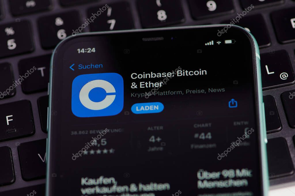 Mainz, Germany - September 25, 2022: icon of the coinbase app on smartphone screen in Germany