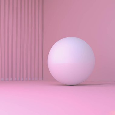Fotokopi alanı ve dijital sanatı olan pembe renkli odada oluşturulmuş üç boyutlu bir kürenin çizimi