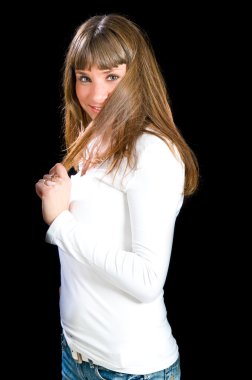 Beyaz ceketli sarışın güzel yüzü