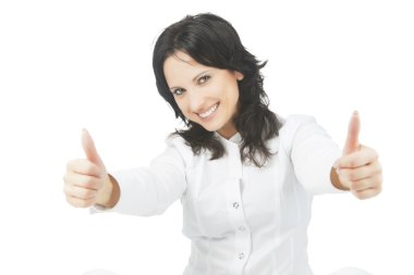 gösterilen genç gülümseyen kadın ' Yaşasın!