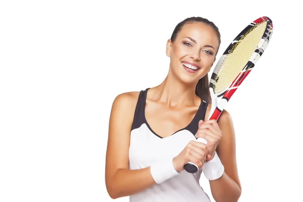 portre profesyonel ile mutlu gülümseyen tenis oyuncusu