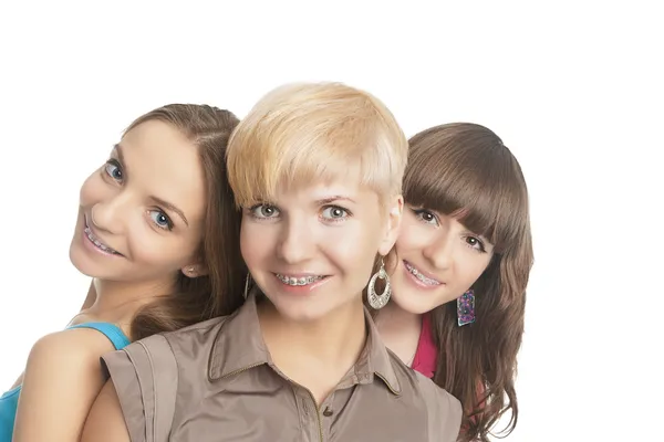 üç beyaz kız genç ve olumlu diş brace portresi