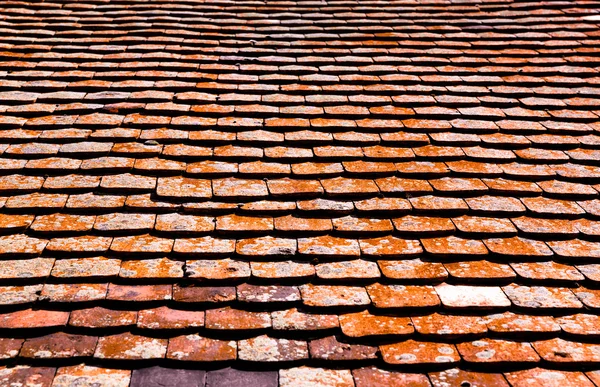 Old red roof tiles with moss — Stock Photo, Image