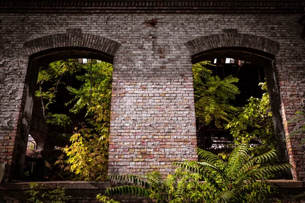 Fensterrahmen an einem alten Industriegebäude — Stockfoto