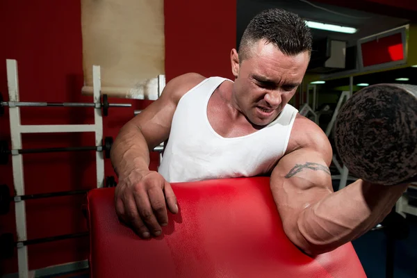 Hombre levantando mancuerna en el gimnasio —  Fotos de Stock