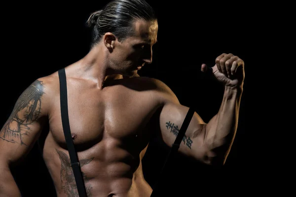 Shirtless Man with Suspenders — Stock Photo, Image