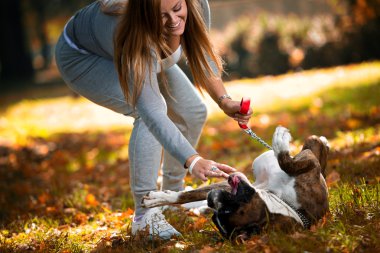 köpeği olan bir genç kadın yakın çekim