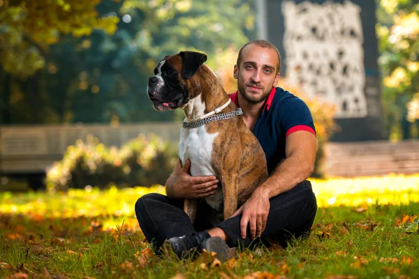 Man And Dog Outdoor — Stock Photo, Image