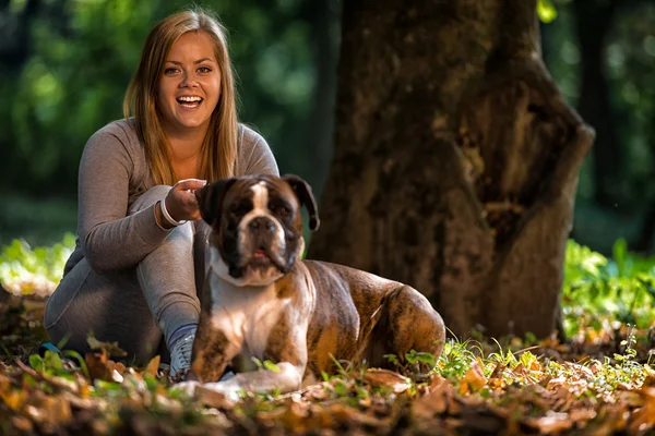 Women And Her German Boxer — Stock Photo, Image