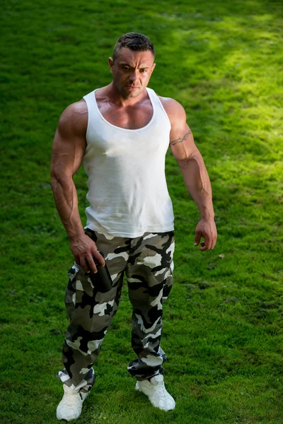 Man Resting And Holding Protein Shake — Stock Photo, Image