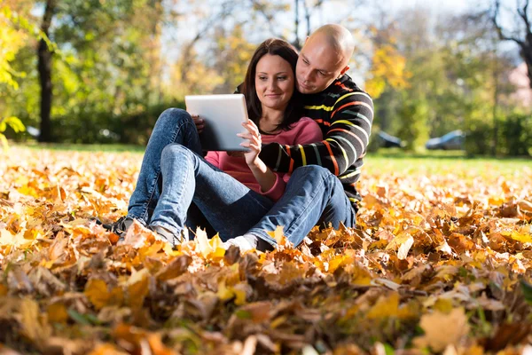 Happy Young Couple In Autumn Park — Stock Photo, Image