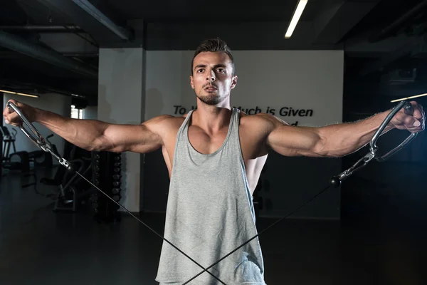 Shoulders Cable Lateral Raise Workout — Stock Photo, Image