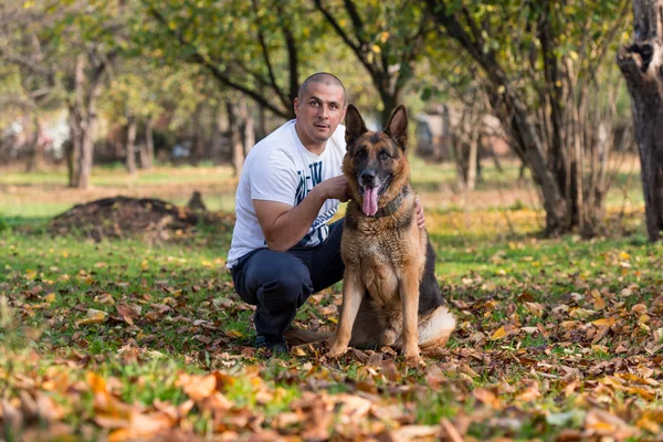 Adult Man With His Dog — Stock Photo, Image