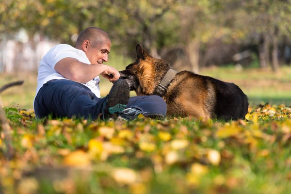 Man And His Dog German Shepherd — Stock Photo, Image