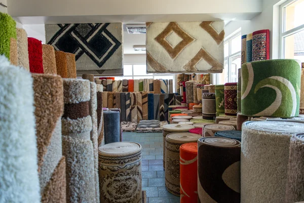 Carpets And Rugs Rolled Up & Displayed — Stock Photo, Image