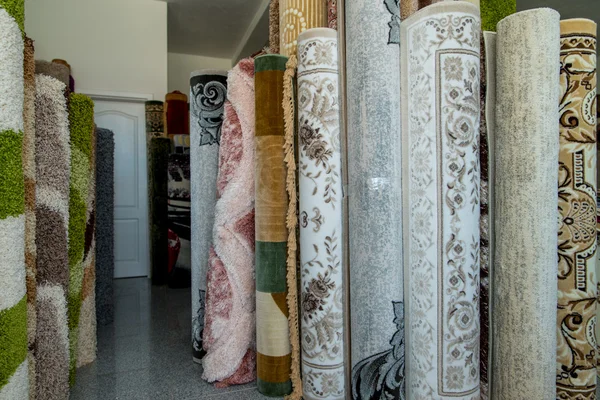 Carpets And Rugs Rolled Up & Displayed — Stock Photo, Image