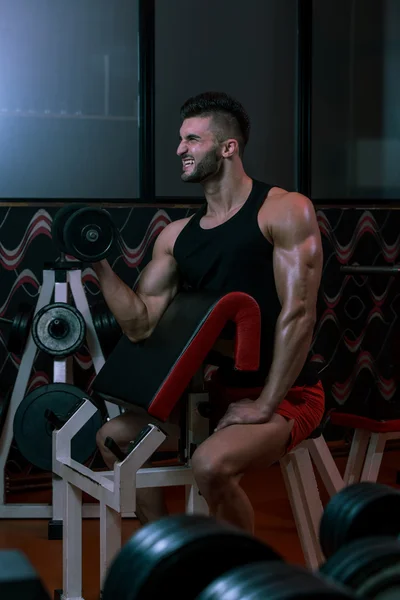 Hommes dans la salle de gym exercice avec haltères — Photo