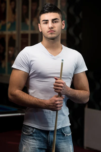 Portrait Of A Young Male Model Playing Billiards — Stock Photo, Image