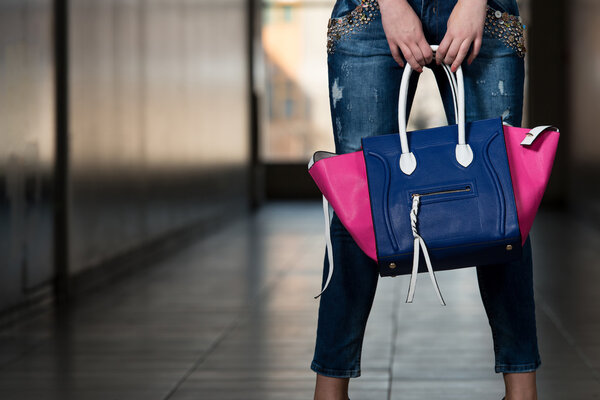 Model Showing Fancy Blue Bag