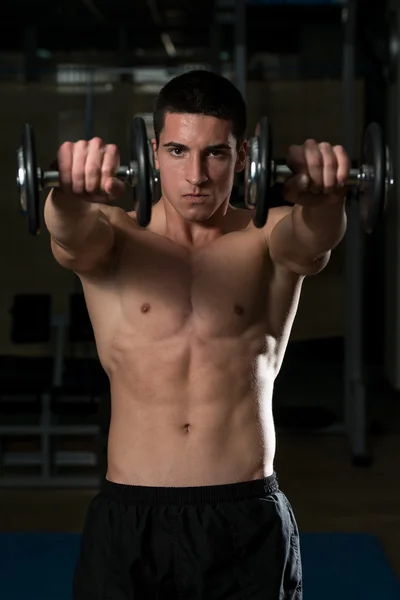 Young Athlete Exercise Power Boxing With Dumbbells — Stock Photo, Image