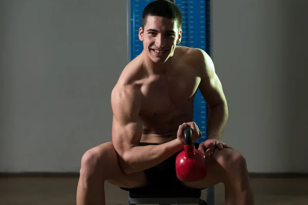 Teenage Boy Exercise With Kettle Bell Biceps — Stock Photo, Image