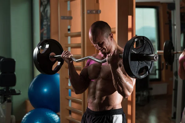 Bodybuilder Performing Biceps Curls With A Barbell — Stock Photo, Image