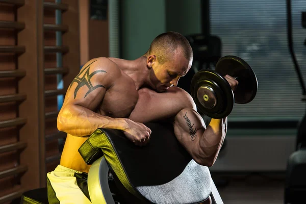 Young Man Doing Exercise For Biceps — Stock Photo, Image