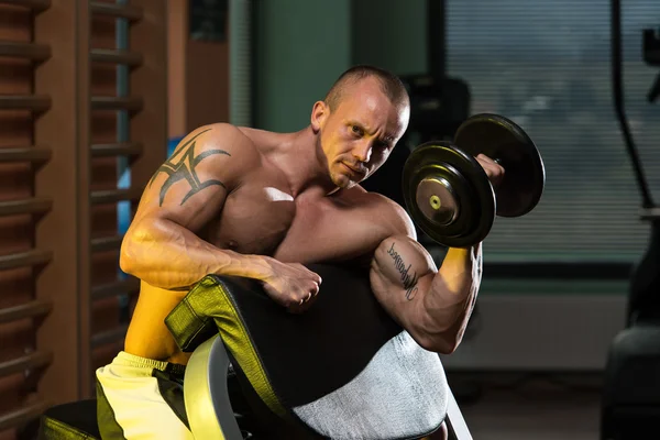 Bodybuilder Exercising Biceps With Dumbbells — Stock Photo, Image