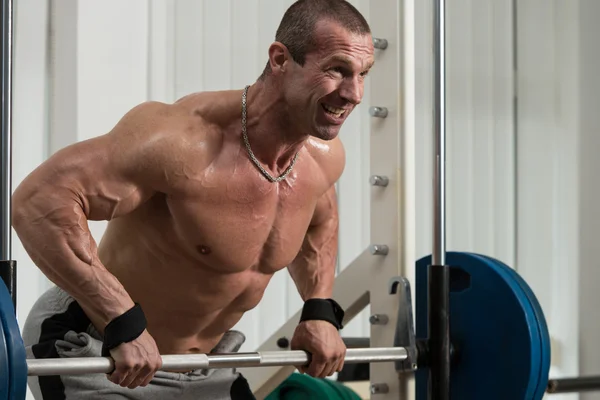 Bodybuilder Doing Heavy Weight Exercise For Back — Stock Photo, Image