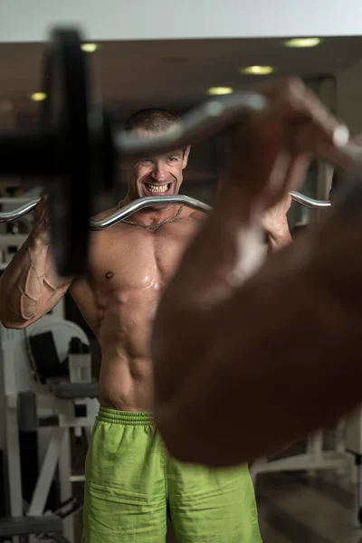 Hombre saludable ejercitando bíceps en un club de salud —  Fotos de Stock