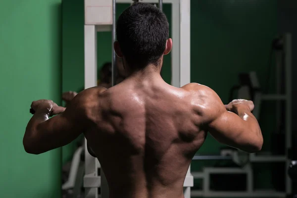 Bodybuilder Doing Heavy Weight Exercise For Back — Stock Photo, Image