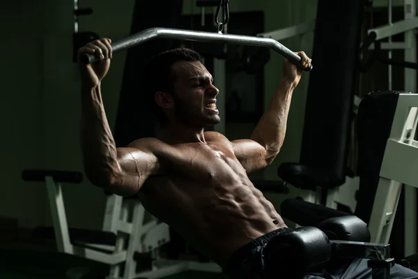 Geri için ağır egzersiz yaparak vücut geliştirmeci — Stok fotoğraf