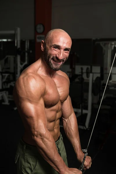 Mature Bodybuilder Working Out Triceps — Stock Photo, Image