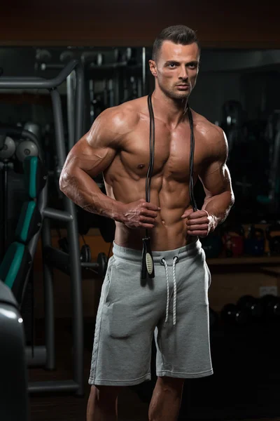 Handsome Muscular Man With Jumping Rope - Cardio Time — Stock Photo, Image