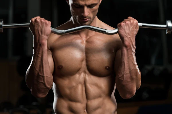 Young Man Exercise With Barbell — Stock Photo, Image