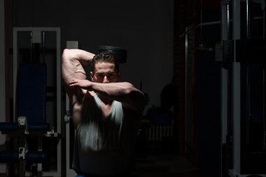 kaslı erkekler ağır siklet yapıyor triceps için egzersiz