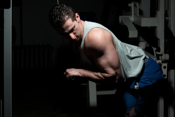 Young Man Exercising Triceps In Healthy Club — Stock Photo, Image