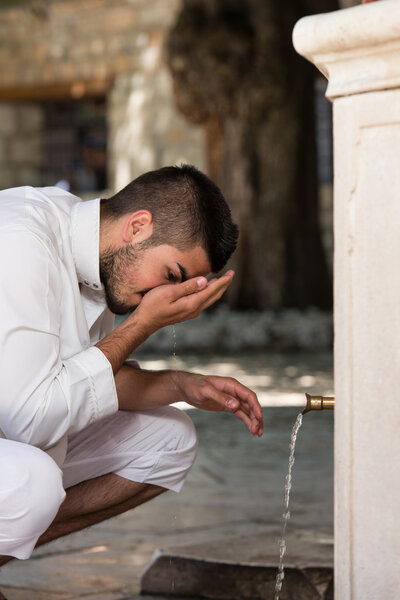 Islamic Religious Rite Ceremony Of Ablution Nose Washing