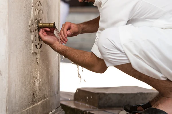 Islamic Religious Rite Ceremony Of Ablution Hand Washing — Stock Photo, Image