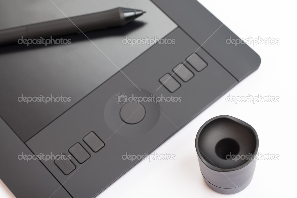 Graphic Tablet With Pen On White Background
