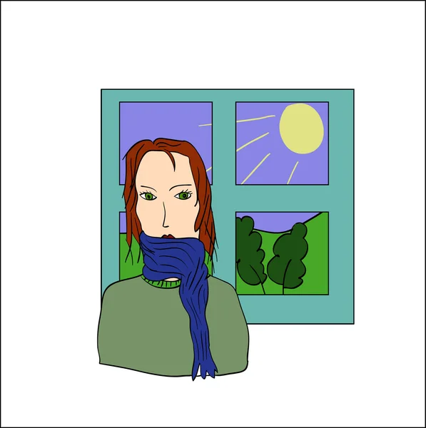 Chica cerca de ventana — Vector de stock