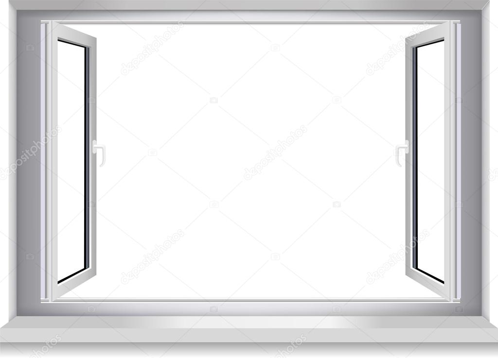 Open window, white wall.Vector.