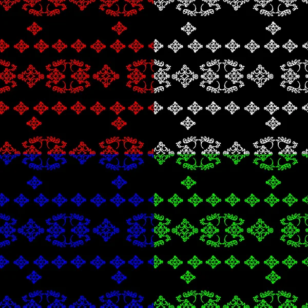 Набор красочных бесшовных узоров на черном фоне — стоковый вектор