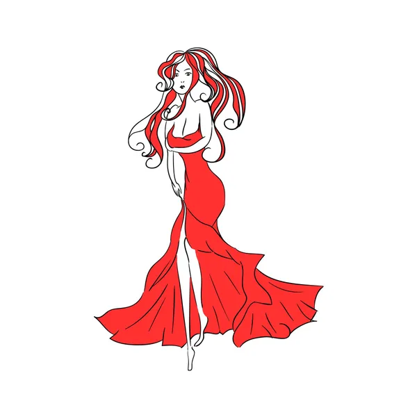 Jente i rød kjole, vektor isolert element for ditt design – stockvektor
